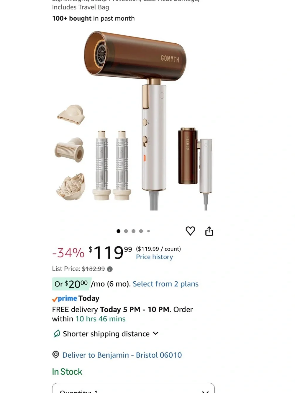 Travel Foldable 5-in-1 Plasma Hair Dryer/Styler, Compact - New in Box